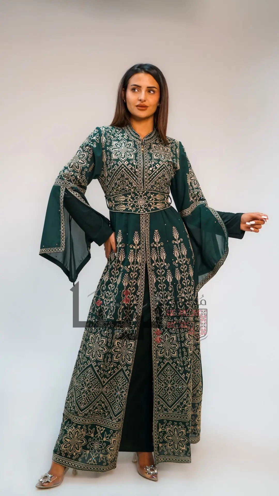 Embroidered Green and Gold Dress