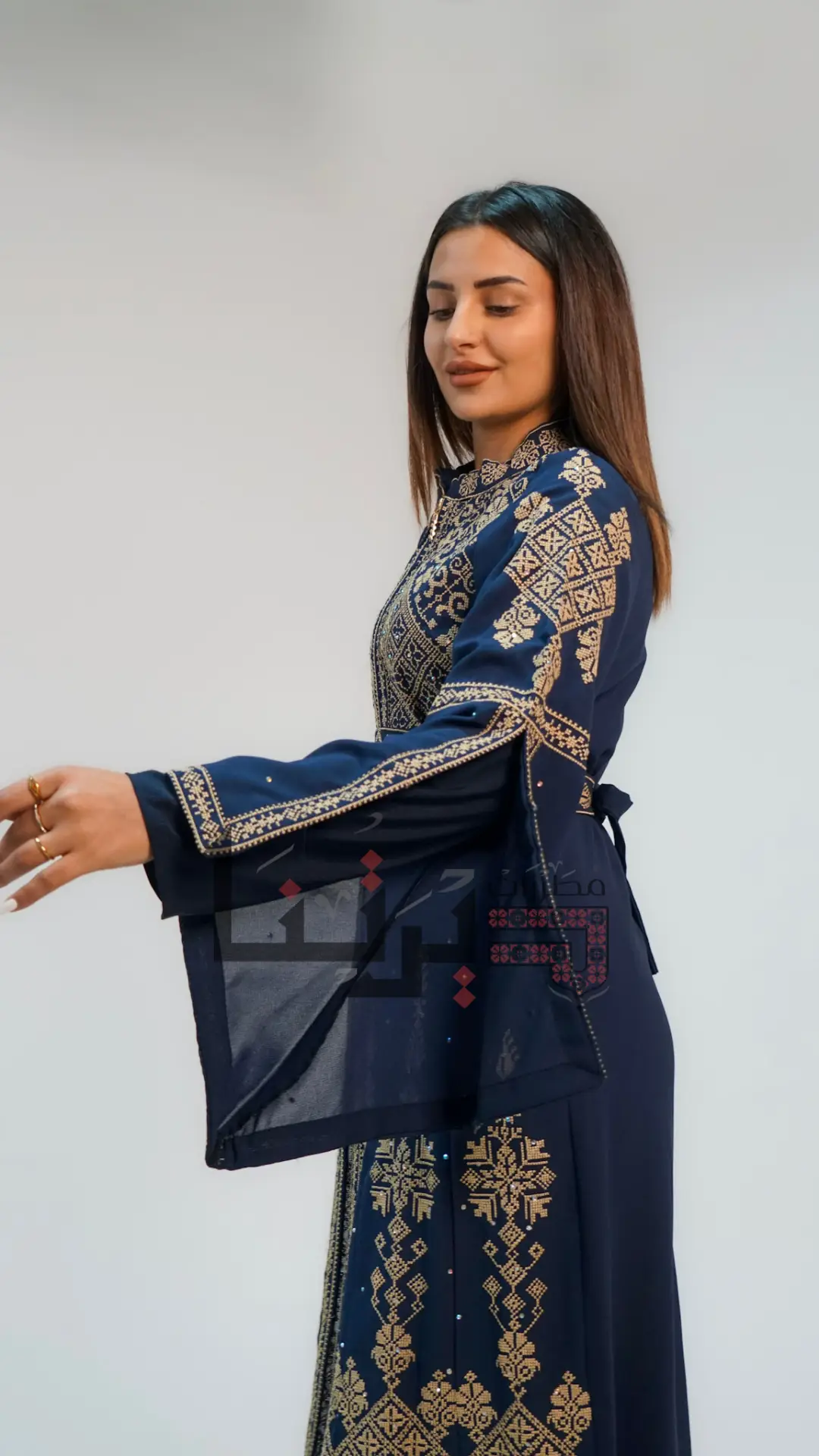 Embroidered Luxury Navy Blue and Gold Dress