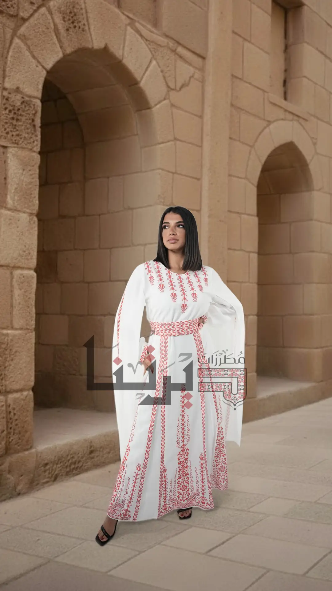 Embroidered White With Red Dress