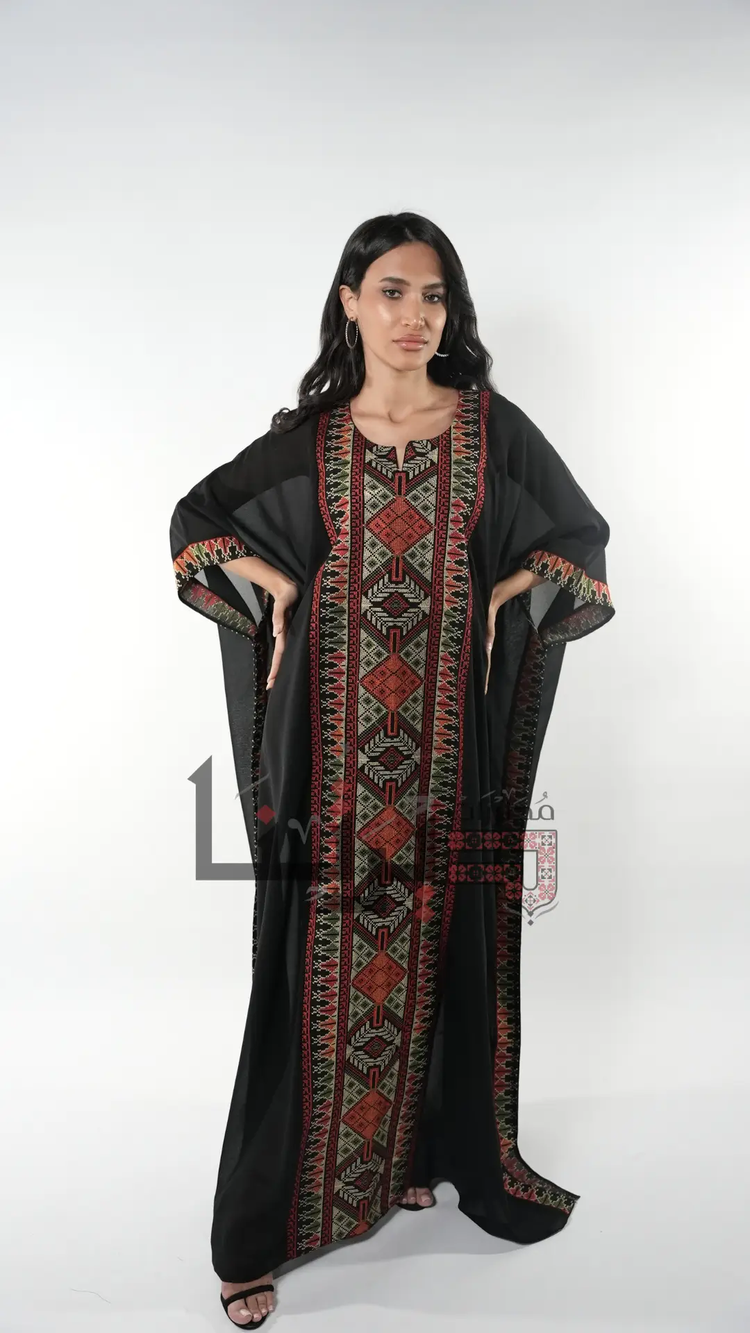 Embroidered Deep Black with Brick Red Dress