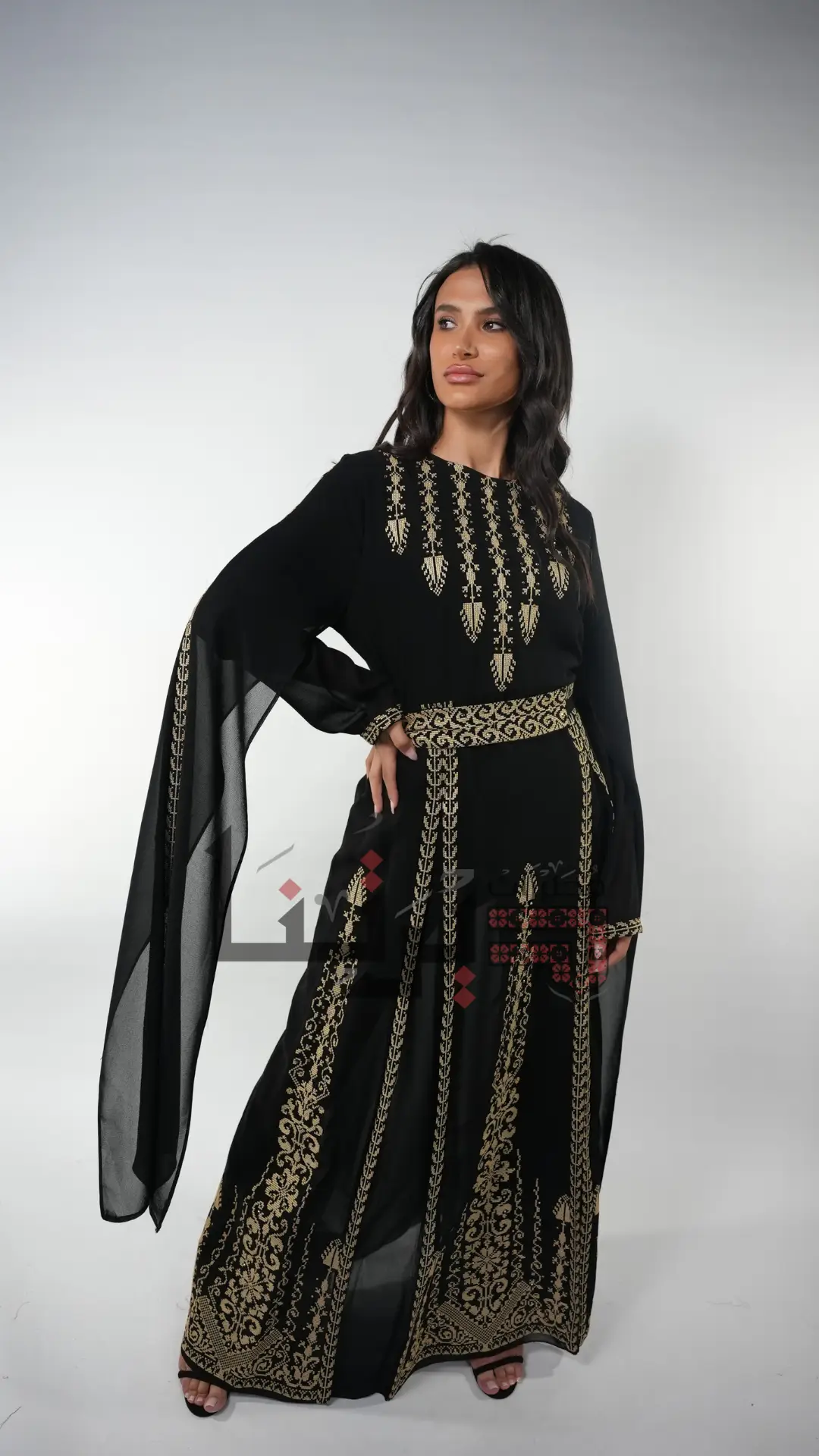 Embroidered Black With Gold Dress