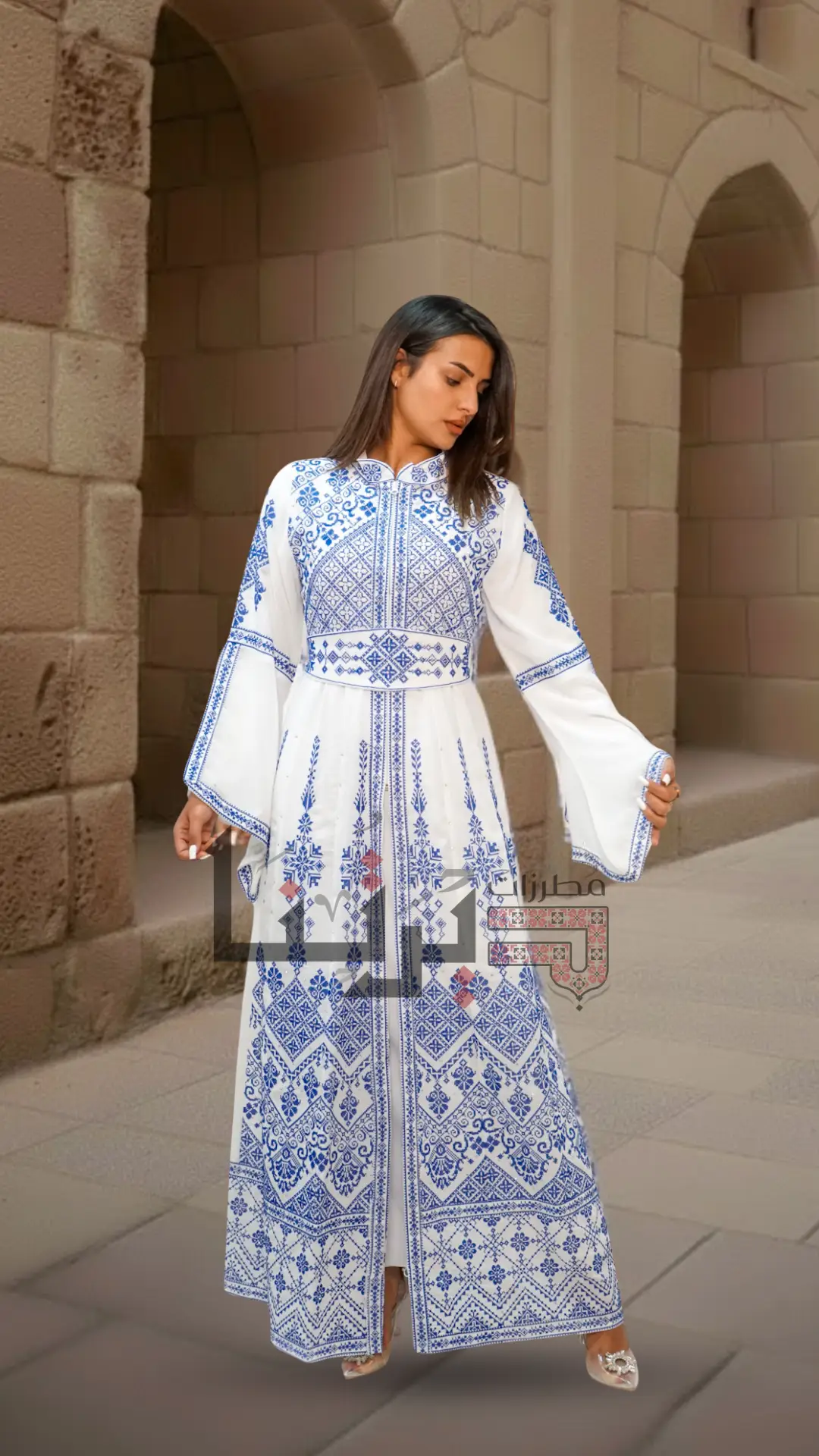 Embroidered White with Blue Dress