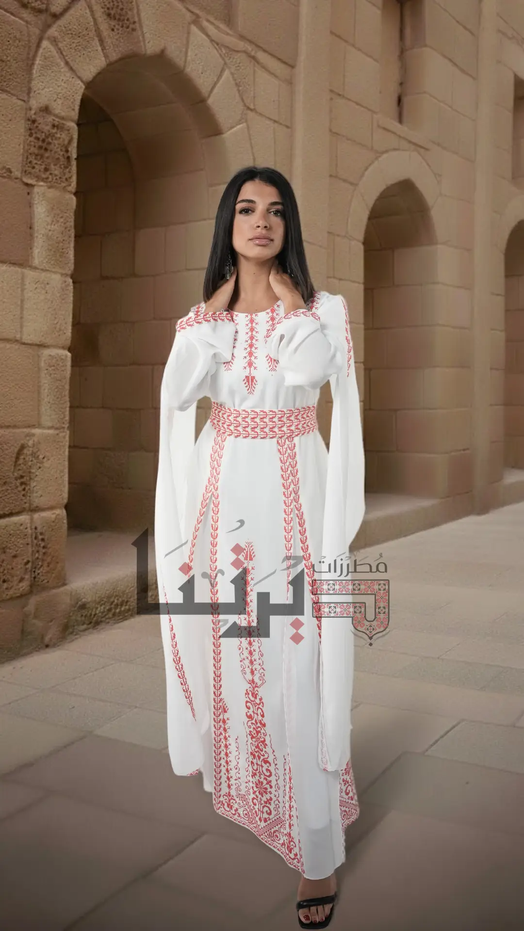 Embroidered White With Red Dress