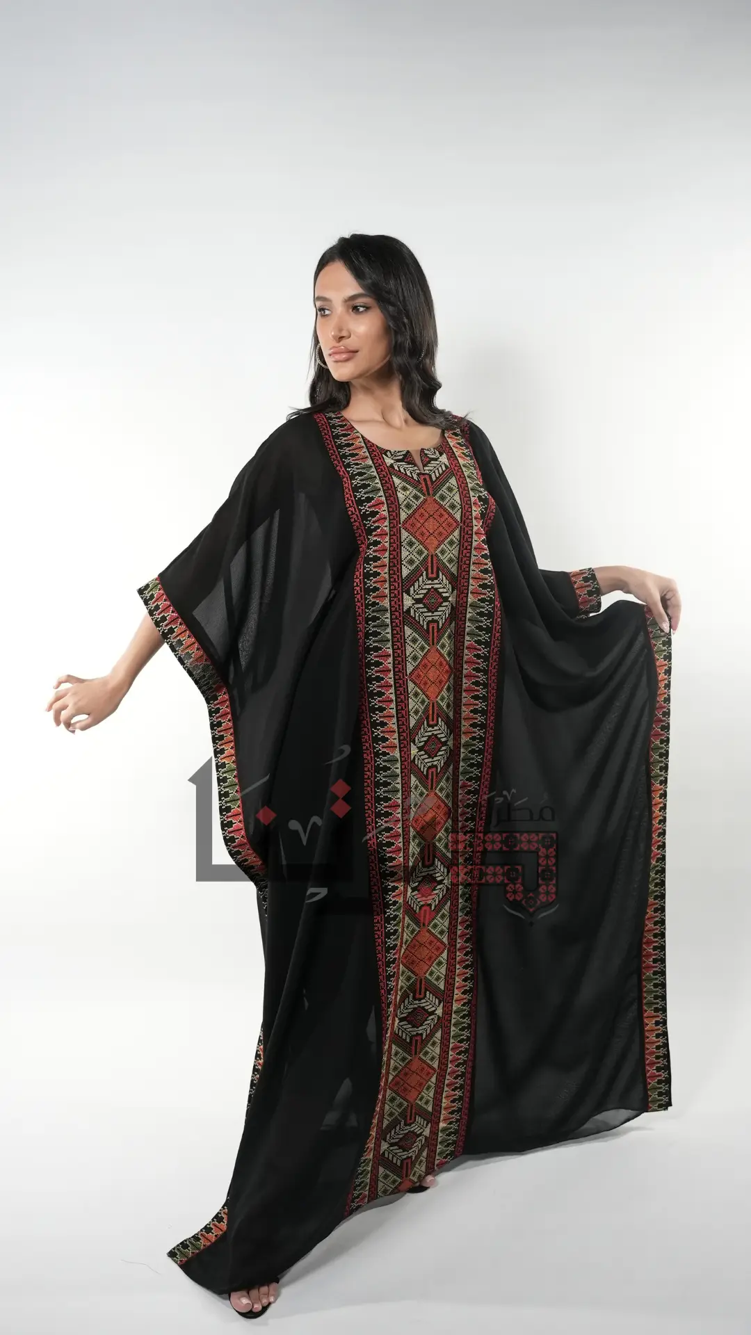 Embroidered Deep Black with Brick Red Dress