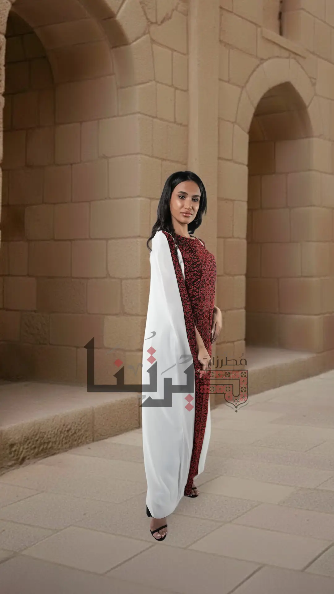 Embroidered White and Red Dress