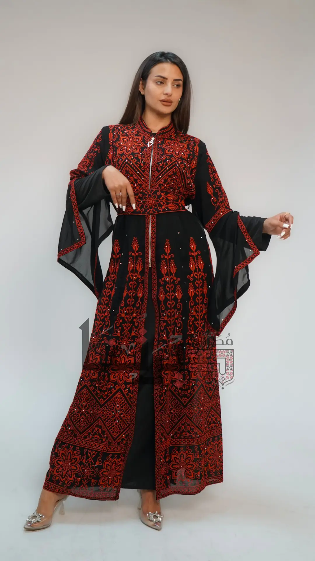 Embroidered Black With Red Dress